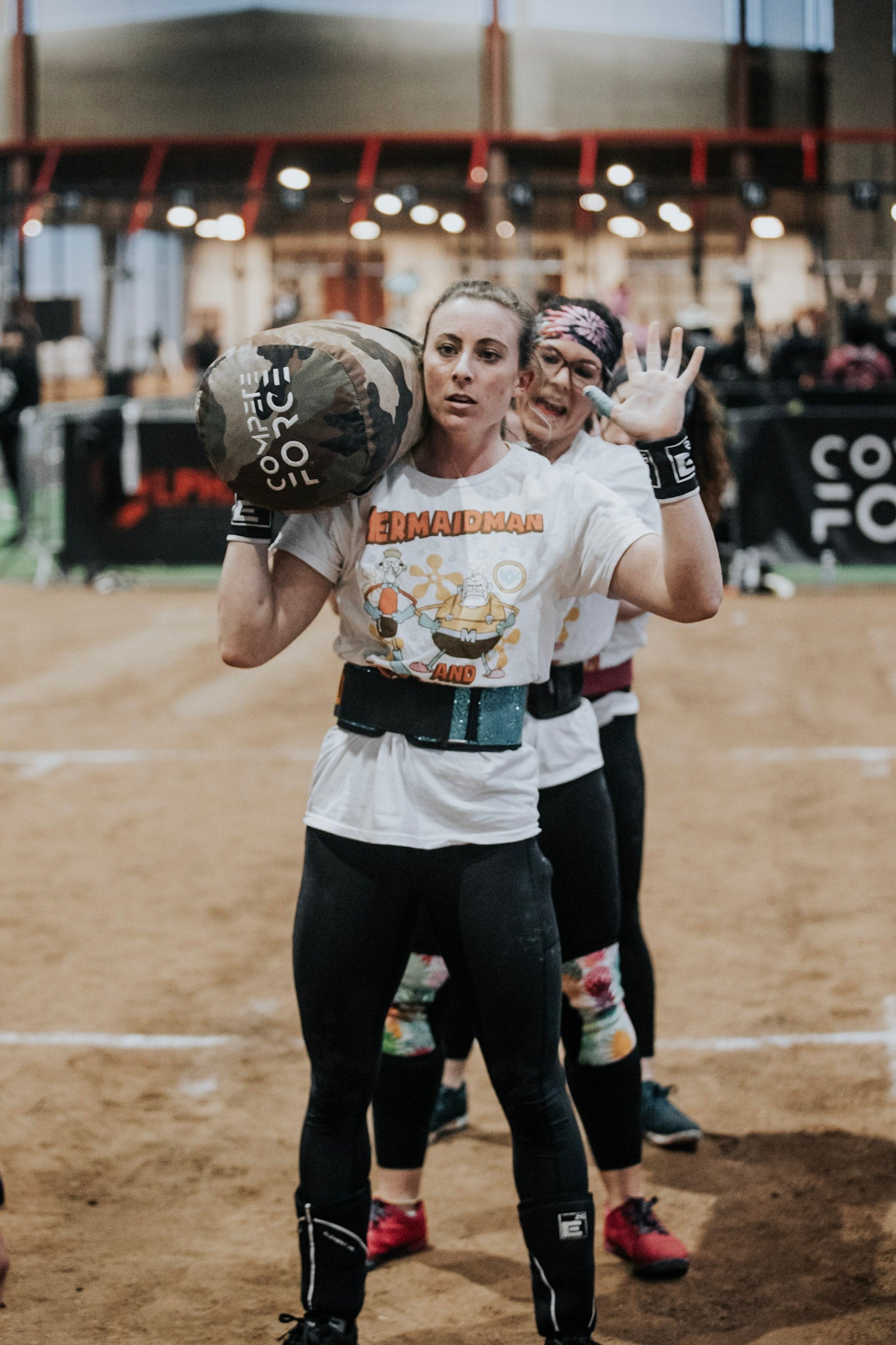 "Pushing limits with the 150lb 3-Person Female/Scaled Worm at The Fittest Experience, enhancing endurance and functional strength for intense team challenges."
